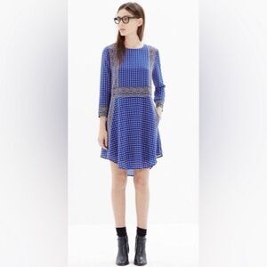 Madewell Ascot Grid Keyhole Shift Flare Silk Dress